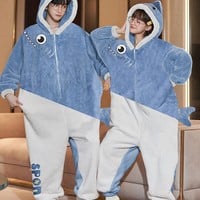 Kawaii Shark Fleece Onesie Couple Pajama - Thumbnail 2