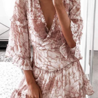 V-Neck Sexy Print Fashion Slim Chiffon Dress - Thumbnail 1