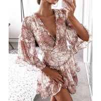 V-Neck Sexy Print Fashion Slim Chiffon Dress - Thumbnail 2