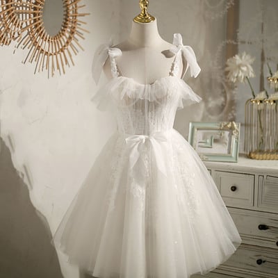 Champagne tulle lace short prom dress homecoming dress - Thumbnail 1