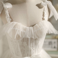 Champagne tulle lace short prom dress homecoming dress - Thumbnail 2