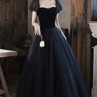 Black tulle long ball gown dress black evening dress - Thumbnail 1