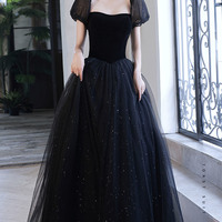 Black tulle long ball gown dress black evening dress - Thumbnail 2