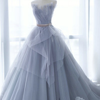 Cute tulle lace long ball gown dress evening dress - Thumbnail 3