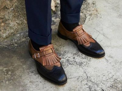 Decent Looking Brown Black Contrast Monk Shoes, Handmade Leather Fringe Wedding Shoes