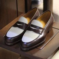 Unique Two Tone Moccasin Penny Loafer Hand Made Leather Shoes - Thumbnail 1