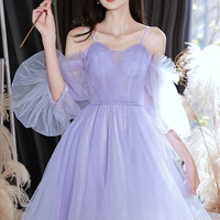 Purple tulle short prom dress homecoming dress - Thumbnail 4
