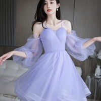 Purple tulle short prom dress homecoming dress - Thumbnail 5