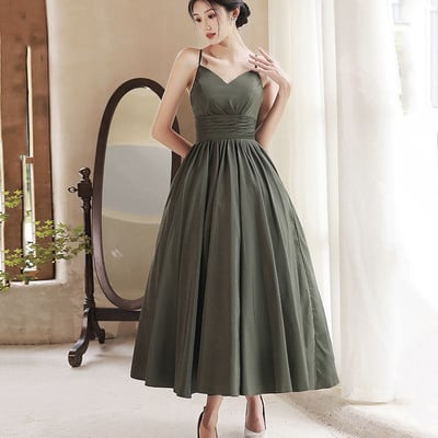 Green v-neck satin short prom dress homecoming dress - Thumbnail 1