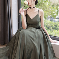 Green V-neck satin short prom dress homecoming dress - Thumbnail 2