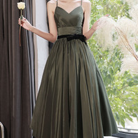 Green V-neck satin short prom dress homecoming dress - Thumbnail 6
