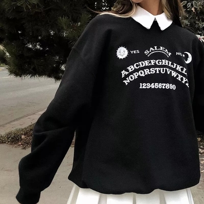 Black ouija board magic witch oversized sweatshirt sweater long sleeve pullover jumper goth casual e-girl kawaii korean japanese harajuku streetwear - Thumbnail 5