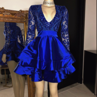 V Neck Royal Blue Homecoming Dresses with Sleeves,1477 - Thumbnail 2