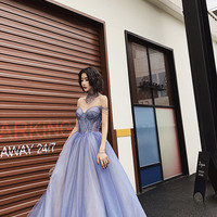 Blue tulle long A-line ball gown dress formal dress - Thumbnail 2