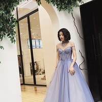 Blue tulle long A-line ball gown dress formal dress - Thumbnail 3