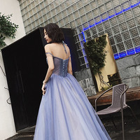 Blue tulle long A-line ball gown dress formal dress - Thumbnail 5
