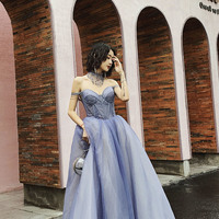 Blue tulle long A-line ball gown dress formal dress - Thumbnail 6