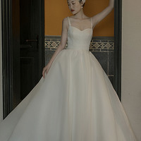 Champange tulle long prom dress A-line evening dress - Thumbnail 3