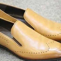 Best Attractive Tan Moccasin Slips On Loafer Leather Shoes, Handmade Christmas Gift Shoes - Thumbnail 1