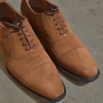 Unique men's hand stitch brown shoes, cap toe lace up suede formal shoes