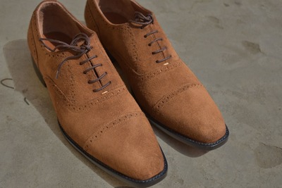 Unique Men's Hand Stitch Brown Shoes, Cap toe Lace Up Suede Formal Shoes