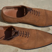 Unique Men's Hand Stitch Brown Shoes, Cap toe Lace Up Suede Formal Shoes - Thumbnail 1