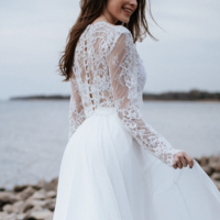 Two Piece Beach Wedding Dresses Bridal Gown with Sleeves DW4 - Thumbnail 1