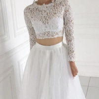 Two Piece Wedding Dresses Bridal Gown Top with Full Sleeves  - Thumbnail 1