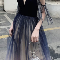 Blue Spaghetti Strap Gradient Long Ball Gown Evening Dress - Thumbnail 1