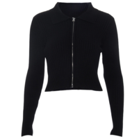 Turn-down Collar Zip up Knitted Cardigan Jacket - Thumbnail 2