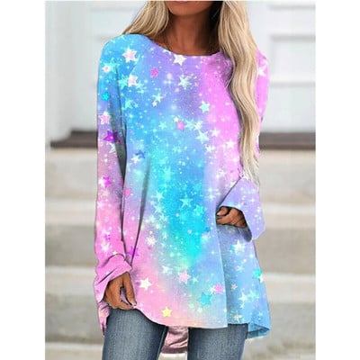 New 3d abstract print crew neck long sleeve t-shirt