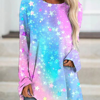 New 3D Abstract Print Crew Neck Long Sleeve T-Shirt - Thumbnail 2