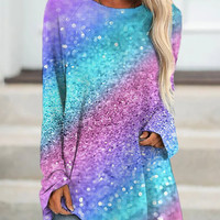 New 3D Abstract Print Crew Neck Long Sleeve T-Shirt - Thumbnail 3