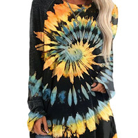 New 3D Abstract Print Crew Neck Long Sleeve T-Shirt - Thumbnail 4