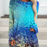 New 3D Abstract Print Crew Neck Long Sleeve T-Shirt - Thumbnail 5