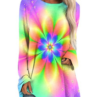 New 3D Abstract Print Crew Neck Long Sleeve T-Shirt - Thumbnail 6