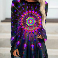 New 3D Abstract Print Crew Neck Long Sleeve T-Shirt - Thumbnail 8