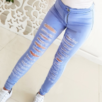 Women'S Blue Fashion Ripped Denim Pants - Thumbnail 2