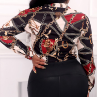 Sexy Plus Size Printed Long Sleeve Shirt Top - Thumbnail 2