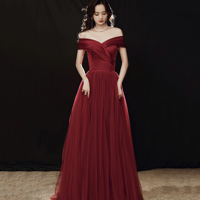 Elegant satin tulle long prom dress a-line evening dress - Thumbnail 2