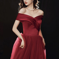 Elegant satin tulle long prom dress A-line evening dress - Thumbnail 1