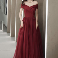 Elegant satin tulle long prom dress A-line evening dress - Thumbnail 5