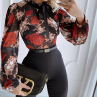 Temperament Women's Printed Long Sleeve Shirt Top - Thumbnail 1