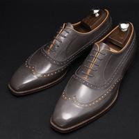 Handmade Top Rated Decent Grey Wingtip Style Leather Lace Up Shoes - Thumbnail 1