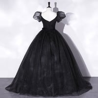 Black tulle long ball gown dress formal dress - Thumbnail 3