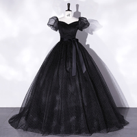 Black tulle long ball gown dress formal dress - Thumbnail 4