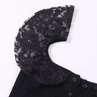 Sexy Black Goth Punk Lace Mesh Hallowout Eyelet Backless Transparent Patchwork T-shirt Top Corset E-Girl Kawaii Korean Japanese Harajuku Streetwear - Thumbnail 3