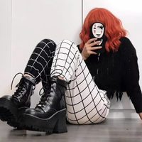 Cute Contrast Cargo Pant Loose Waist Plaid Checkered Trouser Jogger E-Girl Kawaii Korean Japanese Harajuku Chinese Retro Streetwear Aesthetic - Thumbnail 1