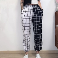 Cute Contrast Cargo Pant Loose Waist Plaid Checkered Trouser Jogger E-Girl Kawaii Korean Japanese Harajuku Chinese Retro Streetwear Aesthetic - Thumbnail 3