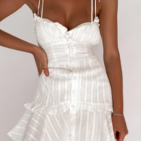 Elegant White Sling Sexy High Waist Sleeveless Dress - Thumbnail 2